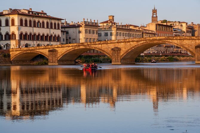 Rafting on the Arno River in Florence under the Arches of Pontevecchio - Timing Matters: Sunset Light Makes the Bridges Look Different